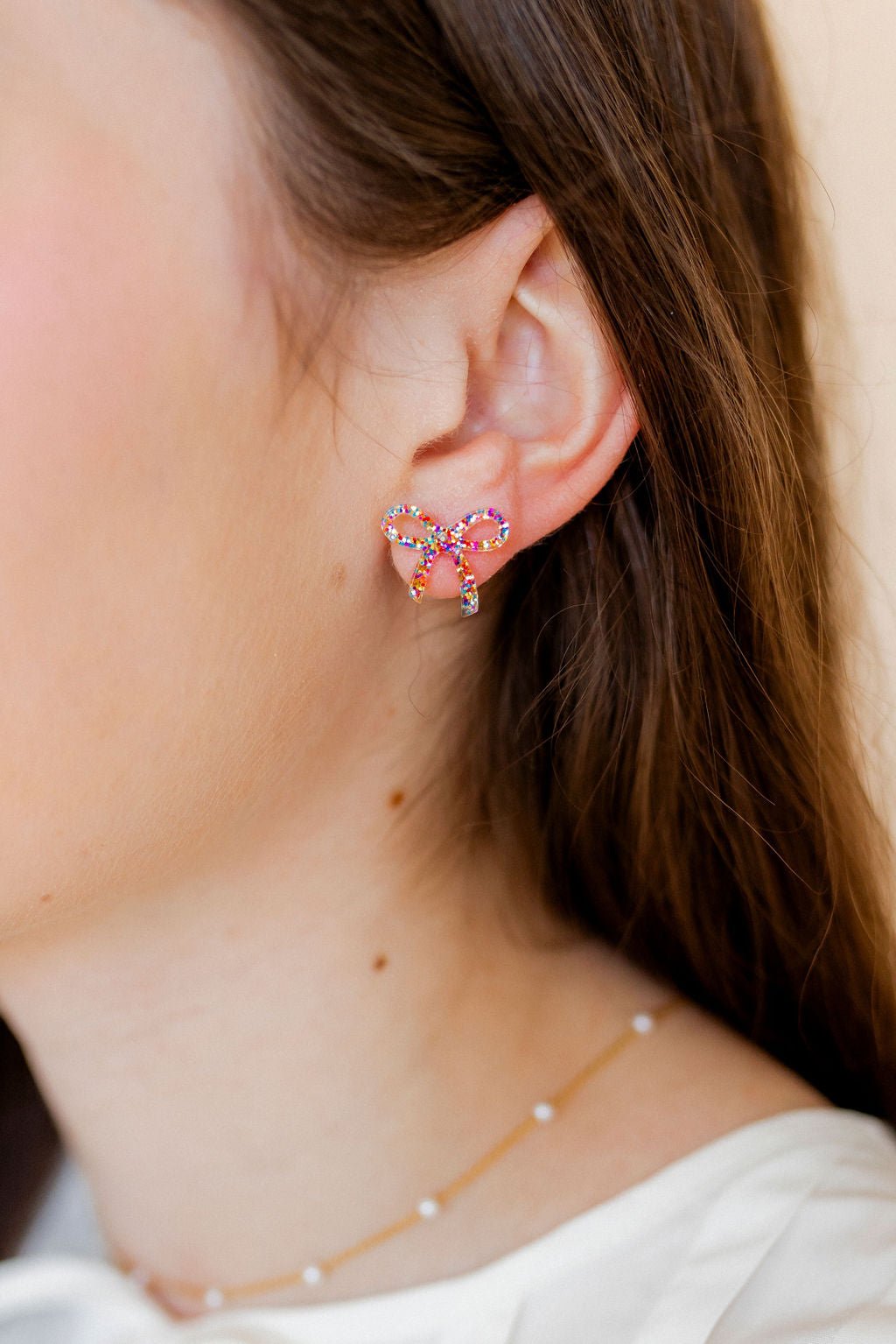 Kylie Bow Earrings - Multi Glitter